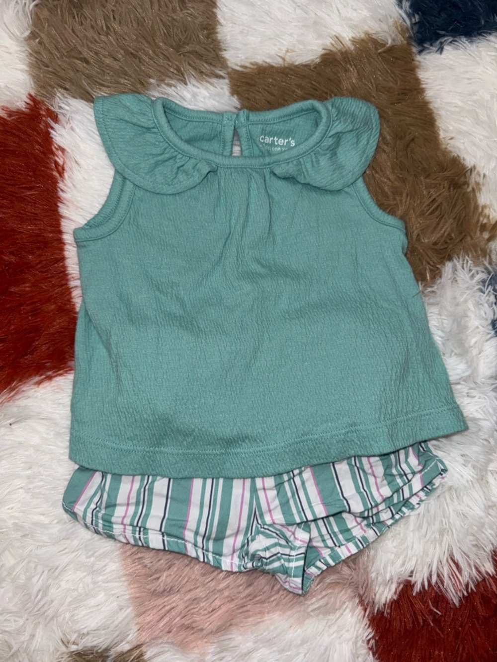 Baby Carter's Seafoam Green Peter Pan Collar Tank with Striped Shorts